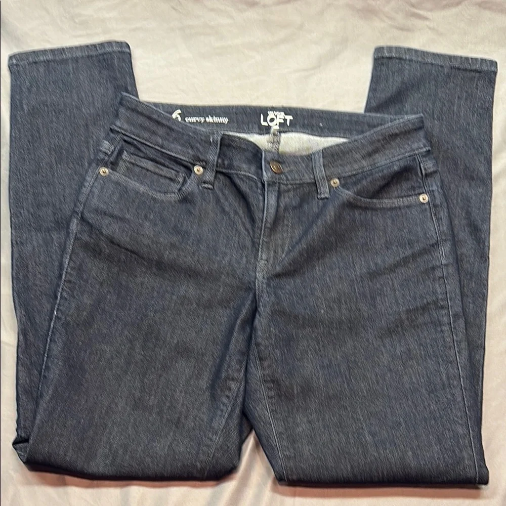LOFT Women's Size 6 Curvy Skinny Dark Wash Mid-Rise Stretch‎ Denim Blue Jeans